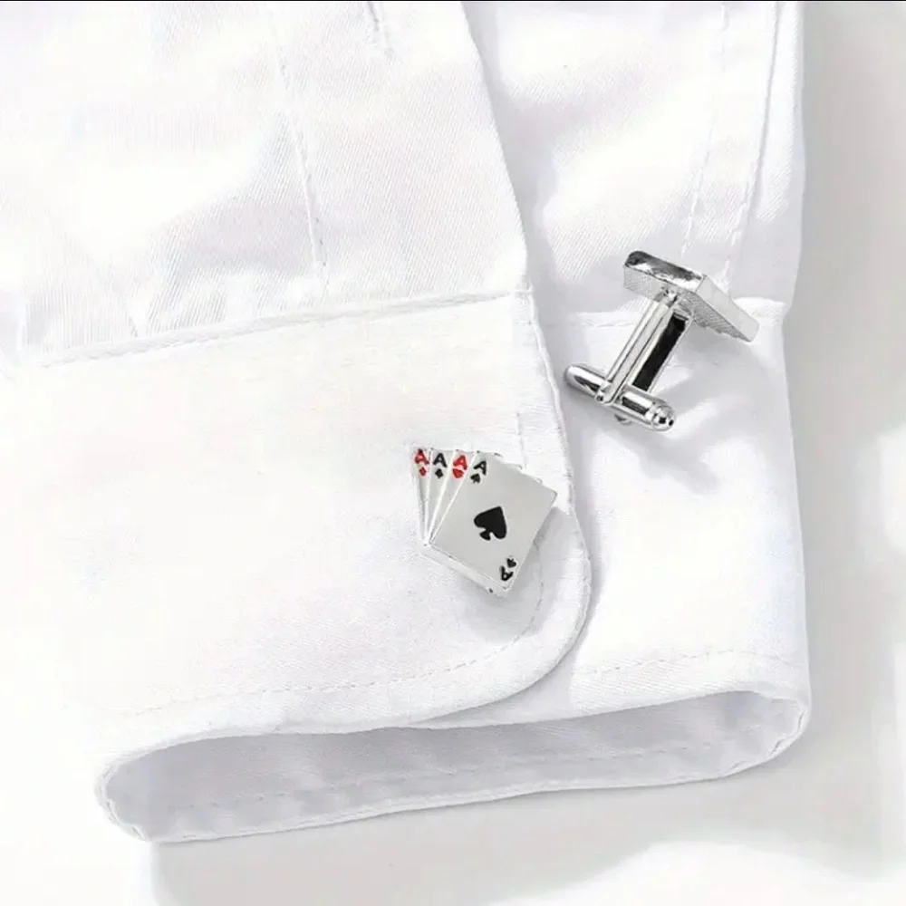 Men’s four aces silver enamel cuff links